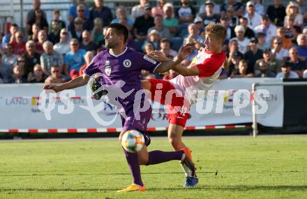 Fussball. 2. Liga. âSK Austria Klagenfurt gegen FC Liefering. Darijo Pecirep,  (Klagenfurt), David Affengruber (Liefering). Klagenfurt, 4.8.2019.
Foto: Kuess
www.qspictures.net
---
pressefotos, pressefotografie, kuess, qs, qspictures, sport, bild, bilder, bilddatenbank