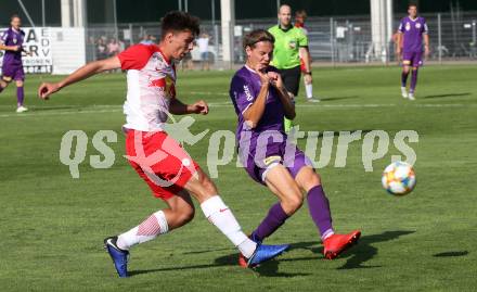 Fussball. 2. Liga. âSK Austria Klagenfurt gegen FC Liefering.  Patrick Greil, (Klagenfurt), Alois Oroz  (Liefering). Klagenfurt, 4.8.2019.
Foto: Kuess
www.qspictures.net
---
pressefotos, pressefotografie, kuess, qs, qspictures, sport, bild, bilder, bilddatenbank
