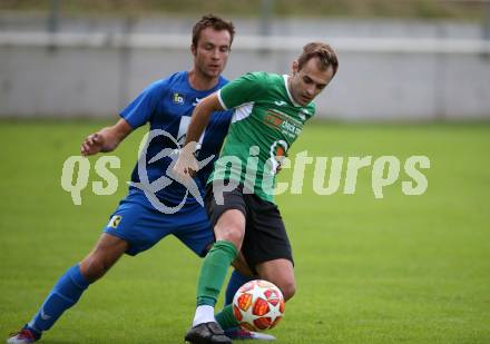 Fussball Unterliga West. Seeboden gegen Matrei.  Anton Peric, (Seeboden),  Martin Holzer (Matrei). Seeboden, am 3.8.2019.
Foto: Kuess
www.qspictures.net
---
pressefotos, pressefotografie, kuess, qs, qspictures, sport, bild, bilder, bilddatenbank