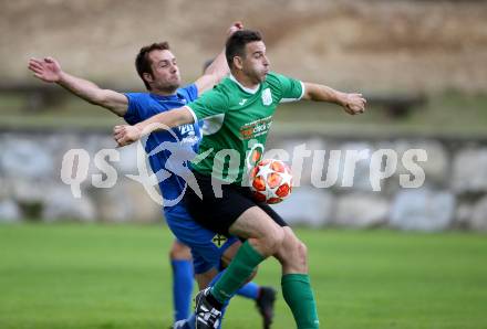 Fussball Unterliga West. Seeboden gegen Matrei.  Antun Miskovic,  (Seeboden),  Martin Holzer (Matrei). Seeboden, am 3.8.2019.
Foto: Kuess
www.qspictures.net
---
pressefotos, pressefotografie, kuess, qs, qspictures, sport, bild, bilder, bilddatenbank