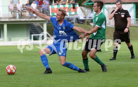 Fussball Unterliga West. Seeboden gegen Matrei.  Tomas Zlanabitnig, (Seeboden), Christoph Jestl  (Matrei). Seeboden, am 3.8.2019.
Foto: Kuess
www.qspictures.net
---
pressefotos, pressefotografie, kuess, qs, qspictures, sport, bild, bilder, bilddatenbank