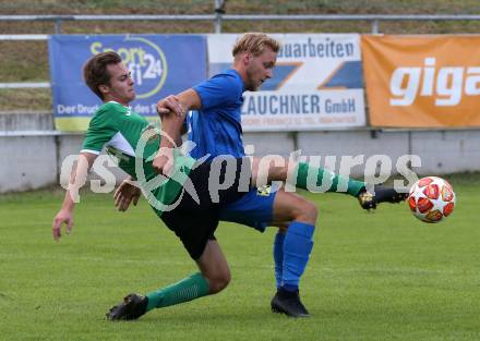 Fussball Unterliga West. Seeboden gegen Matrei. Tomas Zlanabitnig,  (Seeboden), Christoph Jestl (Matrei). Seeboden, am 3.8.2019.
Foto: Kuess
www.qspictures.net
---
pressefotos, pressefotografie, kuess, qs, qspictures, sport, bild, bilder, bilddatenbank