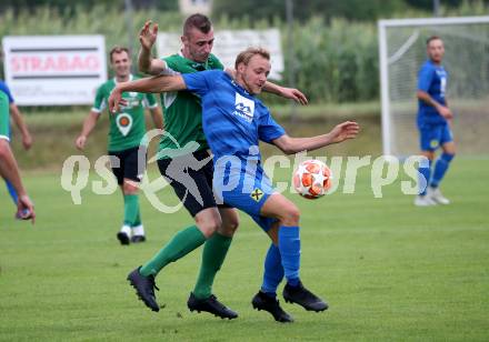 Fussball Unterliga West. Seeboden gegen Matrei.  Manuel Dullnig,  (Seeboden),  Christoph Jestl (Matrei). Seeboden, am 3.8.2019.
Foto: Kuess
www.qspictures.net
---
pressefotos, pressefotografie, kuess, qs, qspictures, sport, bild, bilder, bilddatenbank