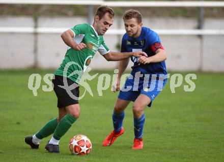 Fussball Unterliga West. Seeboden gegen Matrei. Anton Peric,   (Seeboden), Daniel Kofler (Matrei). Seeboden, am 3.8.2019.
Foto: Kuess
www.qspictures.net
---
pressefotos, pressefotografie, kuess, qs, qspictures, sport, bild, bilder, bilddatenbank