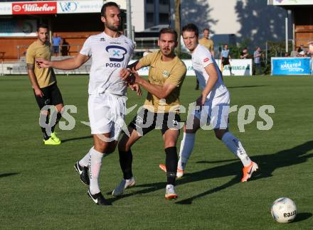 Fussball Kaerntner Liga. SAK gegen Koettmannsdorf. Murat Veliu,  (SAK),  Toni Krijan (Koettmannsdorf). Klagenfurt, am 9.8.2019.
Foto: Kuess
www.qspictures.net
---
pressefotos, pressefotografie, kuess, qs, qspictures, sport, bild, bilder, bilddatenbank