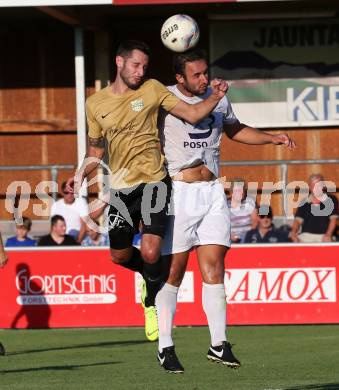 Fussball Kaerntner Liga. SAK gegen Koettmannsdorf. Murat Veliu,  (SAK),  Christopher Sallinger (Koettmannsdorf). Klagenfurt, am 9.8.2019.
Foto: Kuess
www.qspictures.net
---
pressefotos, pressefotografie, kuess, qs, qspictures, sport, bild, bilder, bilddatenbank