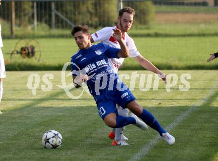 Fussball Kaerntner Liga. Maria Saal gegen Treibach.  Manuel Roland Grimschitz,  (Maria Saal), Fabio Sebastian Miklautz  (Treibach). Maria Saal, am 10.8.2019.
Foto: Kuess
www.qspictures.net
---
pressefotos, pressefotografie, kuess, qs, qspictures, sport, bild, bilder, bilddatenbank