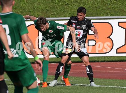 Fussball Regionalliga. RZ Pellets WAC Amateure gegen Wels FC.  Bajram Syla,  (WAC), Elvir Huskic (Wels). Wolfsberg, am 10.8.2019.
Foto: Kuess
www.qspictures.net
---
pressefotos, pressefotografie, kuess, qs, qspictures, sport, bild, bilder, bilddatenbank