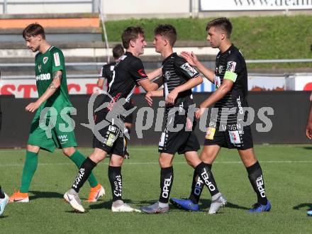 Fussball Regionalliga. RZ Pellets WAC Amateure gegen Wels FC. Torjubel Rene Radl, Matej Grgic  (WAC). Wolfsberg, am 10.8.2019.
Foto: Kuess
www.qspictures.net
---
pressefotos, pressefotografie, kuess, qs, qspictures, sport, bild, bilder, bilddatenbank