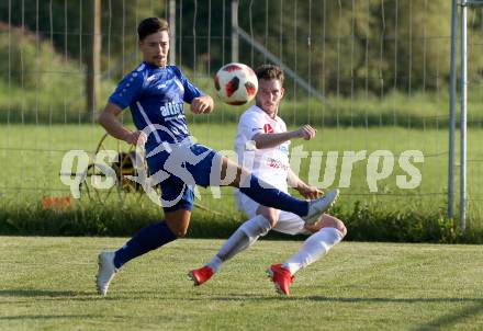 Fussball Kaerntner Liga. Maria Saal gegen Treibach. Sebastian Kaiser,   (Maria Saal), Fabio Sebastian Miklautz  (Treibach). Maria Saal, am 10.8.2019.
Foto: Kuess
www.qspictures.net
---
pressefotos, pressefotografie, kuess, qs, qspictures, sport, bild, bilder, bilddatenbank