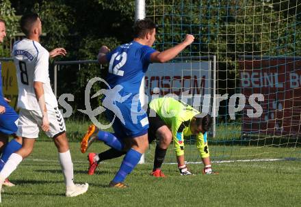 Fussball 2. KLasse C. SG Krumpendorf/Poertschach gegen Himmelberg.  Torjubel Fabian Gerhard Karner (Krumpendorf). Krumpendorf, am 11.8.2019.
Foto: Kuess
www.qspictures.net
---
pressefotos, pressefotografie, kuess, qs, qspictures, sport, bild, bilder, bilddatenbank