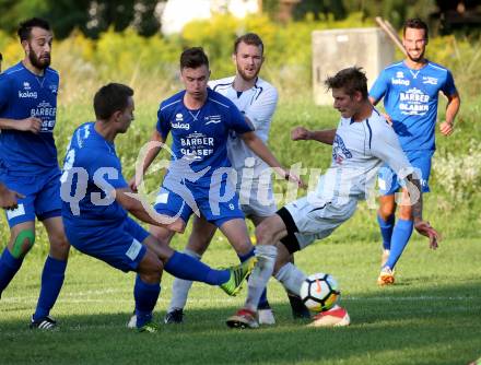 Fussball 2. KLasse C. SG Krumpendorf/Poertschach gegen Himmelberg.  Andreas Ljuba, Pascal Kaiser, (Krumpendorf), Andreas Warmuth, Philipp Georg Fischer  (Himmelberg). Krumpendorf, am 11.8.2019.
Foto: Kuess
www.qspictures.net
---
pressefotos, pressefotografie, kuess, qs, qspictures, sport, bild, bilder, bilddatenbank