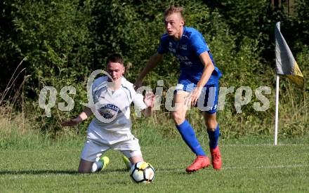 Fussball 2. KLasse C. SG Krumpendorf/Poertschach gegen Himmelberg.  Ammar Kabaklija, (Krumpendorf), Christoph Ernst Ebner  (Himmelberg). Krumpendorf, am 11.8.2019.
Foto: Kuess
www.qspictures.net
---
pressefotos, pressefotografie, kuess, qs, qspictures, sport, bild, bilder, bilddatenbank