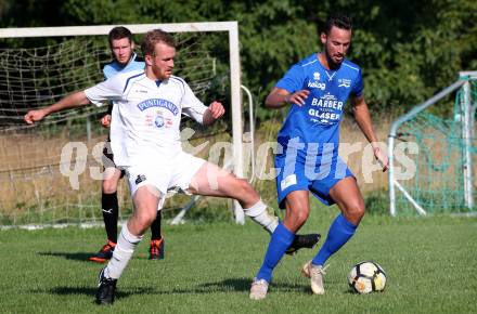 Fussball 2. KLasse C. SG Krumpendorf/Poertschach gegen Himmelberg.  Admir Hadzisulejmanovic,  (Krumpendorf), Andreas Warmuth (Himmelberg). Krumpendorf, am 11.8.2019.
Foto: Kuess
www.qspictures.net
---
pressefotos, pressefotografie, kuess, qs, qspictures, sport, bild, bilder, bilddatenbank