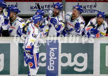 EBEL. Eishockey Bundesliga. Testspiel. EC VSV gegen HDD Olimpija Ljubljana.  Torjubel  Kevin Schmidt,  (VSV). Villach, am 16.8.2019.
Foto: Kuess
www.qspictures.net
---
pressefotos, pressefotografie, kuess, qs, qspictures, sport, bild, bilder, bilddatenbank