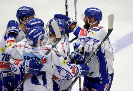 EBEL. Eishockey Bundesliga. Testspiel. EC VSV gegen HDD Olimpija Ljubljana.  Torjubel Felix Maxa, Bernd Wolf, Christof Kromp, Kevin Schmidt,  (VSV). Villach, am 16.8.2019.
Foto: Kuess
www.qspictures.net
---
pressefotos, pressefotografie, kuess, qs, qspictures, sport, bild, bilder, bilddatenbank