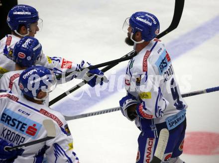 EBEL. Eishockey Bundesliga. Testspiel. EC VSV gegen HDD Olimpija Ljubljana.  Torjubel Felix Maxa, Bernd Wolf, Christof Kromp, Kevin Schmidt,  (VSV). Villach, am 16.8.2019.
Foto: Kuess
www.qspictures.net
---
pressefotos, pressefotografie, kuess, qs, qspictures, sport, bild, bilder, bilddatenbank