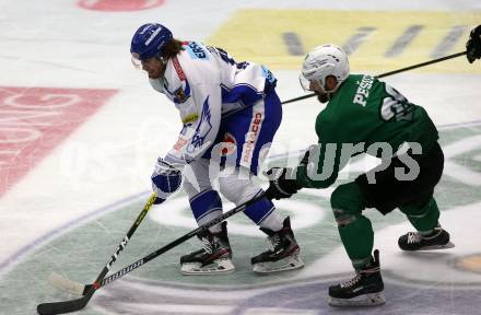 EBEL. Eishockey Bundesliga. Testspiel. EC VSV gegen HDD Olimpija Ljubljana.  Chris Collins,  (VSV),  Ziga Pesut (Ljubljana). Villach, am 16.8.2019.
Foto: Kuess
www.qspictures.net
---
pressefotos, pressefotografie, kuess, qs, qspictures, sport, bild, bilder, bilddatenbank