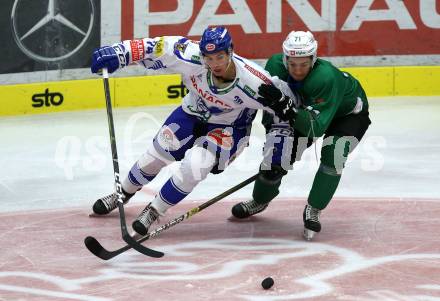 EBEL. Eishockey Bundesliga. Testspiel. EC VSV gegen HDD Olimpija Ljubljana.  Felix Maxa,  (VSV), Nejc Brus  (Ljubljana). Villach, am 16.8.2019.
Foto: Kuess
www.qspictures.net
---
pressefotos, pressefotografie, kuess, qs, qspictures, sport, bild, bilder, bilddatenbank