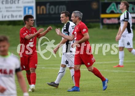 Fussball Kaerntner Liga. Feldkirchen SV gegen SAK.  Torjubel Musa Mevmedoski, Thomas Riedl  (SAK). Feldkirchen, am 17.8.2019.
Foto: Kuess
www.qspictures.net
---
pressefotos, pressefotografie, kuess, qs, qspictures, sport, bild, bilder, bilddatenbank