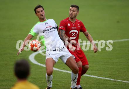 Fussball Kaerntner Liga. Feldkirchen SV gegen SAK.  Sebastian Hertelt,  (Feldkirchen), Amer Krcic (SAK). Feldkirchen, am 17.8.2019.
Foto: Kuess
www.qspictures.net
---
pressefotos, pressefotografie, kuess, qs, qspictures, sport, bild, bilder, bilddatenbank