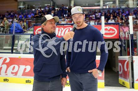 EBEL. Eishockey Bundesliga. Testspiel. EC VSV gegen HDD Olimpija Ljubljana.  Harald Wieser, Michael Raffl (VSV). Villach, am 16.8.2019.
Foto: Kuess
www.qspictures.net
---
pressefotos, pressefotografie, kuess, qs, qspictures, sport, bild, bilder, bilddatenbank