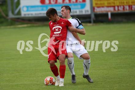 Fussball Kaerntner Liga. Feldkirchen SV gegen SAK.  Mario Antunovic,  (Feldkirchen), Musa Mevmedoski (SAK). Feldkirchen, am 17.8.2019.
Foto: Kuess
www.qspictures.net
---
pressefotos, pressefotografie, kuess, qs, qspictures, sport, bild, bilder, bilddatenbank