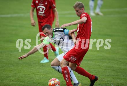 Fussball Kaerntner Liga. Feldkirchen SV gegen SAK. Mario Antunovic,  (Feldkirchen), Maximilian Kumer (SAK). Feldkirchen, am 17.8.2019.
Foto: Kuess
www.qspictures.net
---
pressefotos, pressefotografie, kuess, qs, qspictures, sport, bild, bilder, bilddatenbank