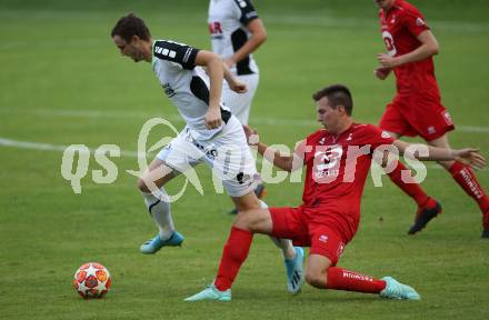 Fussball Kaerntner Liga. Feldkirchen SV gegen SAK. Gregor Gwenger,  (Feldkirchen), Roman Sadnek (SAK). Feldkirchen, am 17.8.2019.
Foto: Kuess
www.qspictures.net
---
pressefotos, pressefotografie, kuess, qs, qspictures, sport, bild, bilder, bilddatenbank