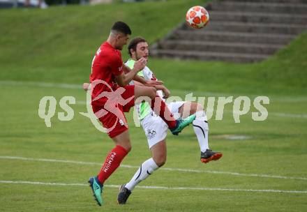 Fussball Kaerntner Liga. Feldkirchen SV gegen SAK. Christoph Freithofnig,  (Feldkirchen), Daniel Camber  (SAK). Feldkirchen, am 17.8.2019.
Foto: Kuess
www.qspictures.net
---
pressefotos, pressefotografie, kuess, qs, qspictures, sport, bild, bilder, bilddatenbank