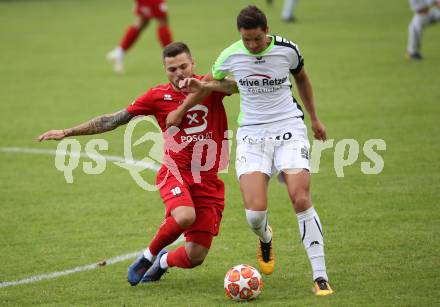 Fussball Kaerntner Liga. Feldkirchen SV gegen SAK. Sebastian Hertelt,  (Feldkirchen), Amer Krcic (SAK). Feldkirchen, am 17.8.2019.
Foto: Kuess
www.qspictures.net
---
pressefotos, pressefotografie, kuess, qs, qspictures, sport, bild, bilder, bilddatenbank