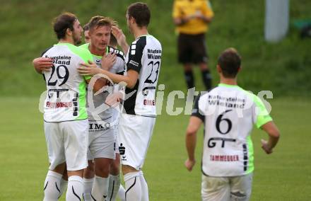 Fussball Kaerntner Liga. Feldkirchen SV gegen SAK.  Torjubel Christoph Freithofnig, Sebastian Schmid,  Gregor Gwenger  (Feldkirchen). Feldkirchen, am 17.8.2019.
Foto: Kuess
www.qspictures.net
---
pressefotos, pressefotografie, kuess, qs, qspictures, sport, bild, bilder, bilddatenbank