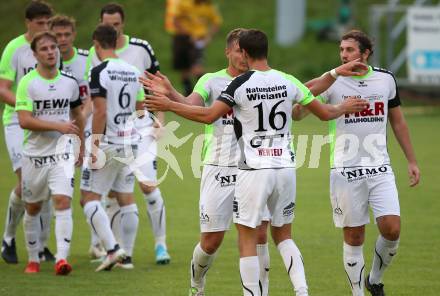 Fussball Kaerntner Liga. Feldkirchen SV gegen SAK.  Torjubel Sebastian Schmid,  Sebastian Hertelt (Feldkirchen). Feldkirchen, am 17.8.2019.
Foto: Kuess
www.qspictures.net
---
pressefotos, pressefotografie, kuess, qs, qspictures, sport, bild, bilder, bilddatenbank
