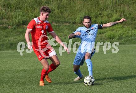 Fussball 2. KLasse D. SG SV Magdalensberg/ASKOE Poggersdorf Youngstars gegen KAC B Juniors. Manuel Nematy, (Magdalensberg/Poggersdorf), Lukas Matthias Hausott (KAC). Poggersdorf, am 25.8.2019.
Foto: Kuess
---
pressefotos, pressefotografie, kuess, qs, qspictures, sport, bild, bilder, bilddatenbank