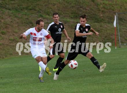 Fussball. Kaerntner Liga. Maria Saal gegen Dellach/Gail.  Bernhard Walzl (Maria Saal), Gabriel Umfahrer  (Dellach). Maria Saal, 24.8.2019.
Foto: Kuess
www.qspictures.net
---
pressefotos, pressefotografie, kuess, qs, qspictures, sport, bild, bilder, bilddatenbank