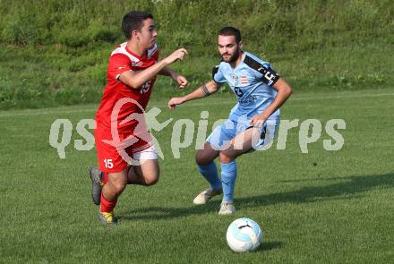 Fussball 2. KLasse D. SG SV Magdalensberg/ASKOE Poggersdorf Youngstars gegen KAC B Juniors. Manuel Nematy, (Magdalensberg/Poggersdorf), Marcel Prassl (KAC). Poggersdorf, am 25.8.2019.
Foto: Kuess
---
pressefotos, pressefotografie, kuess, qs, qspictures, sport, bild, bilder, bilddatenbank