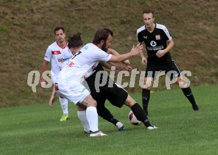 Fussball. Kaerntner Liga. Maria Saal gegen Dellach/Gail. Roland Krenn (Maria Saal), Maximilian Wastian   (Dellach). Maria Saal, 24.8.2019.
Foto: Kuess
www.qspictures.net
---
pressefotos, pressefotografie, kuess, qs, qspictures, sport, bild, bilder, bilddatenbank