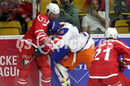 Eishockey, Europa Champions Hockey League.  KAC gegen Tappara Tampere (Finnland). Siim Liivik, (KAC),   Ben Blood (Tappara Tampere). Klagenfurt, am 29.8.2019.
Foto: Kuess
www.qspictures.net
---
pressefotos, pressefotografie, kuess, qs, qspictures, sport, bild, bilder, bilddatenbank