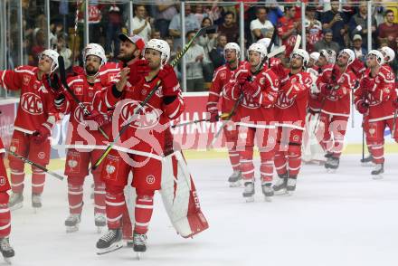 Eishockey, Europa Champions Hockey League.  KAC gegen Tappara Tampere (Finnland). Jubel  (KAC). Klagenfurt, am 29.8.2019.
Foto: Kuess
www.qspictures.net
---
pressefotos, pressefotografie, kuess, qs, qspictures, sport, bild, bilder, bilddatenbank