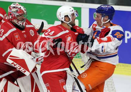 Eishockey, Europa Champions Hockey League.  KAC gegen Tappara Tampere (Finnland). Lars Haugen, Steven Strong,  (KAC),  Sami Moilanen (Tappara Tampere). Klagenfurt, am 29.8.2019.
Foto: Kuess
www.qspictures.net
---
pressefotos, pressefotografie, kuess, qs, qspictures, sport, bild, bilder, bilddatenbank