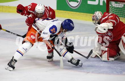 Eishockey, Europa Champions Hockey League.  KAC gegen Tappara Tampere (Finnland). Johannes Bischofberger, Lars Haugen, (KAC),  Veli-Matti Vittasmaeki  (Tappara Tampere). Klagenfurt, am 29.8.2019.
Foto: Kuess
www.qspictures.net
---
pressefotos, pressefotografie, kuess, qs, qspictures, sport, bild, bilder, bilddatenbank