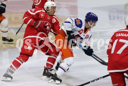 Eishockey, Europa Champions Hockey League.  KAC gegen Tappara Tampere (Finnland). Patrick Harand,  (KAC), Tyler Morley  (Tappara Tampere). Klagenfurt, am 29.8.2019.
Foto: Kuess
www.qspictures.net
---
pressefotos, pressefotografie, kuess, qs, qspictures, sport, bild, bilder, bilddatenbank