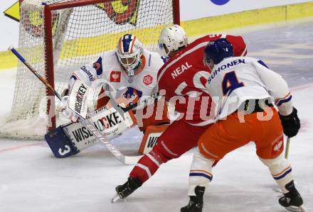 Eishockey, Europa Champions Hockey League.  KAC gegen Tappara Tampere (Finnland). Matthew Neal,  (KAC),  Christian Heljanko, Teemu Suhonen (Tappara Tampere). Klagenfurt, am 29.8.2019.
Foto: Kuess
www.qspictures.net
---
pressefotos, pressefotografie, kuess, qs, qspictures, sport, bild, bilder, bilddatenbank