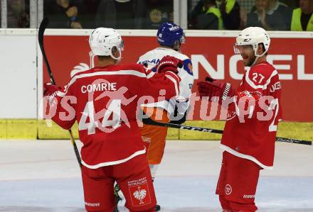 Eishockey, Europa Champions Hockey League.  KAC gegen Tappara Tampere (Finnland).  Torjubel Adam Comrie, Thomas Hundertpfund (KAC). Klagenfurt, am 29.8.2019.
Foto: Kuess
www.qspictures.net
---
pressefotos, pressefotografie, kuess, qs, qspictures, sport, bild, bilder, bilddatenbank