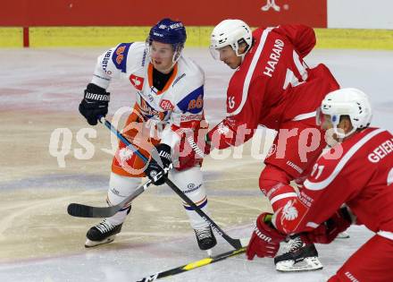 Eishockey, Europa Champions Hockey League.  KAC gegen Tappara Tampere (Finnland). Patrick Harand,  (KAC),  Tyler Morley (Tappara Tampere). Klagenfurt, am 29.8.2019.
Foto: Kuess
www.qspictures.net
---
pressefotos, pressefotografie, kuess, qs, qspictures, sport, bild, bilder, bilddatenbank