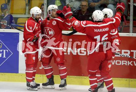 Eishockey, Europa Champions Hockey League.  KAC gegen Tappara Tampere (Finnland). Torjubel Matthew Neal, Thomas Koch, Patrick Harand, Martin Schumnig  (KAC). Klagenfurt, am 29.8.2019.
Foto: Kuess
www.qspictures.net
---
pressefotos, pressefotografie, kuess, qs, qspictures, sport, bild, bilder, bilddatenbank