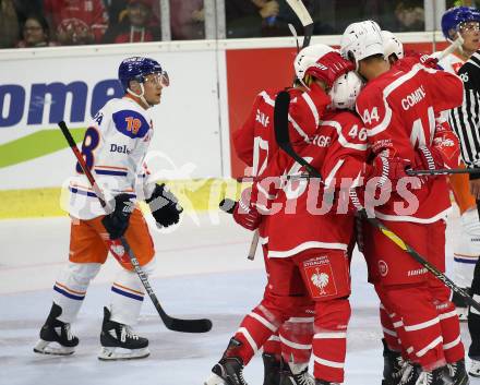 Eishockey, Europa Champions Hockey League.  KAC gegen Tappara Tampere (Finnland).  Torjubel Manuel Ganahl, Johannes Bischofberger, Marco Richter, Adam Comrie, Thomas Hundertpfund (KAC). Klagenfurt, am 29.8.2019.
Foto: Kuess
www.qspictures.net
---
pressefotos, pressefotografie, kuess, qs, qspictures, sport, bild, bilder, bilddatenbank