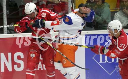 Eishockey, Europa Champions Hockey League.  KAC gegen Tappara Tampere (Finnland). Siim Liivik, (KAC),   Ben Blood (Tappara Tampere). Klagenfurt, am 29.8.2019.
Foto: Kuess
www.qspictures.net
---
pressefotos, pressefotografie, kuess, qs, qspictures, sport, bild, bilder, bilddatenbank