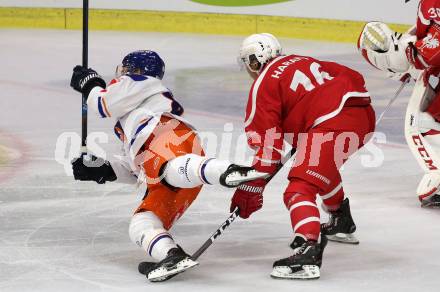 Eishockey, Europa Champions Hockey League.  KAC gegen Tappara Tampere (Finnland). Patrick Harand,  (KAC),  Tyler Morley (Tappara Tampere). Klagenfurt, am 29.8.2019.
Foto: Kuess
www.qspictures.net
---
pressefotos, pressefotografie, kuess, qs, qspictures, sport, bild, bilder, bilddatenbank