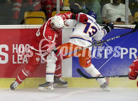 Eishockey, Europa Champions Hockey League.  KAC gegen Tappara Tampere (Finnland). Thomas Koch,  (KAC),  Valtteri Kemilaeinen (Tappara Tampere). Klagenfurt, am 29.8.2019.
Foto: Kuess
www.qspictures.net
---
pressefotos, pressefotografie, kuess, qs, qspictures, sport, bild, bilder, bilddatenbank